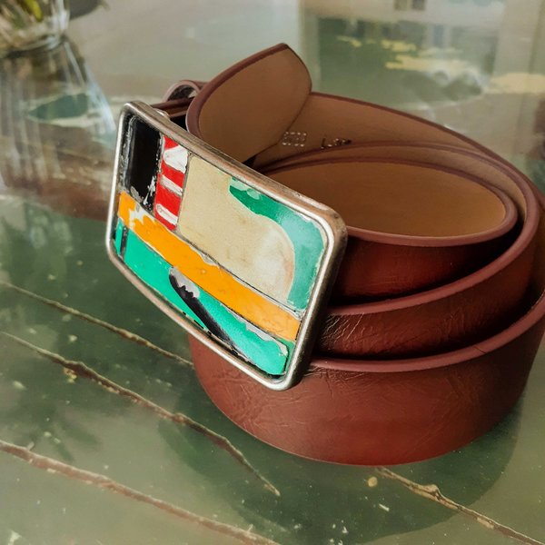 License plate metal mosaic belt buckle